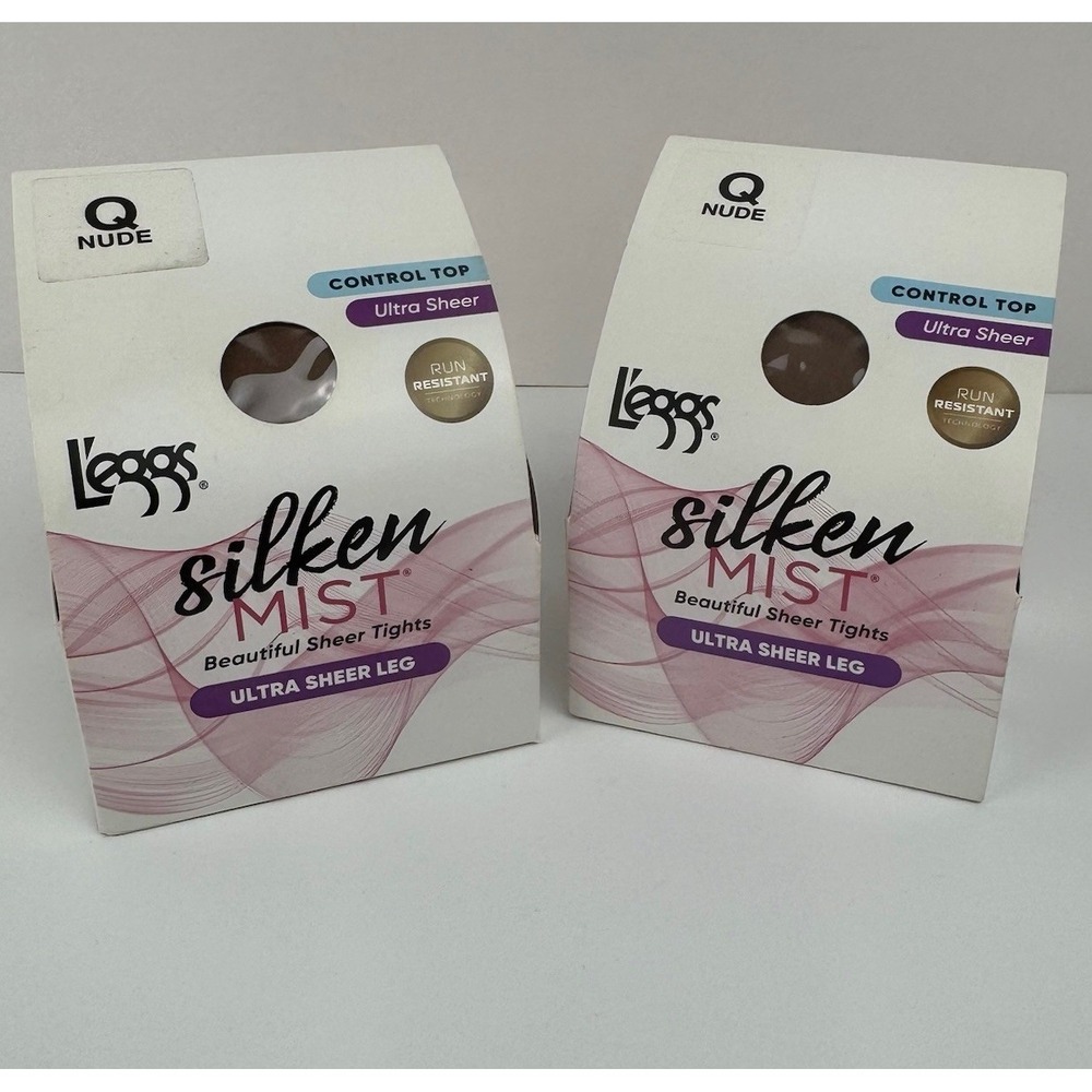 L'eggs Silken Mist Control Top Pantyhose Nude Sz Q 2-Pair New